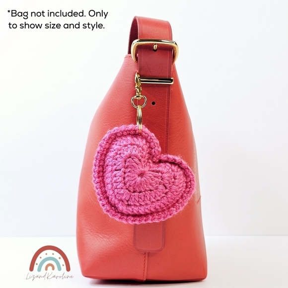 New! Handmade Crochet Barbie Bright Pink Heart Keychain Bag Charm - Picture 6 of 9